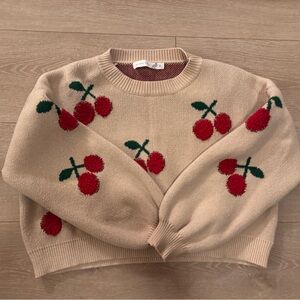 Altar'd State Beige Sweater with Red Cherry Design